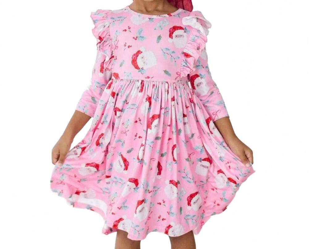 NEW MILA & ROSE three quarter sleeve ruffle twirl dress in jolly old saint nick